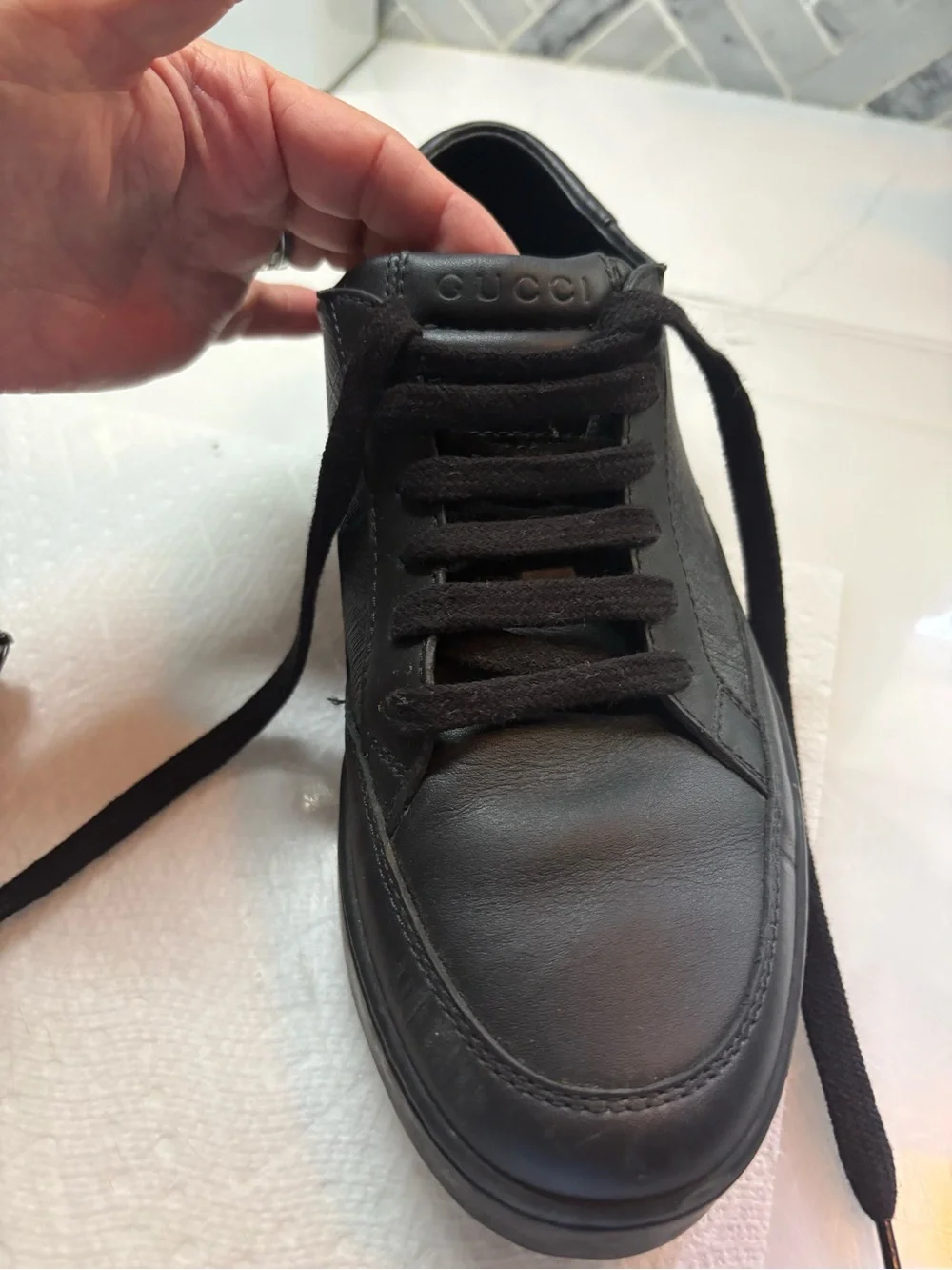 Gucci Black GG Monogram Low-Top Sneakers
